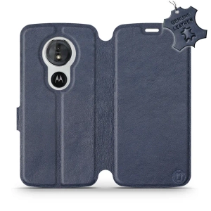 Etui ze skóry naturalnej do Motorola Moto G6 Play - wzór Blue Leather