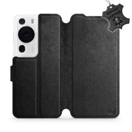 Etui ze skóry naturalnej do Huawei P60 Pro - wzór Black Leather
