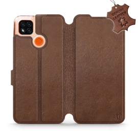 Etui ze skóry naturalnej do Xiaomi Redmi 9C - wzór Brown Leather