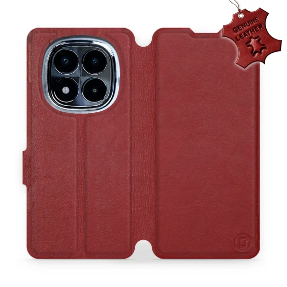 Etui ze skóry naturalnej do Xiaomi POCO X7 - wzór Dark Red Leather