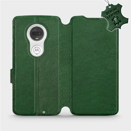 Etui ze skóry naturalnej do Motorola Moto G7 Plus - wzór Green Leather