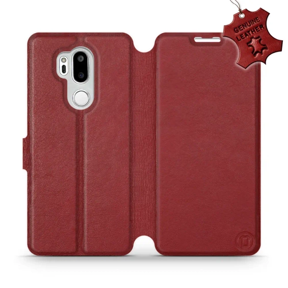 Etui ze skóry naturalnej do LG G7 ThinQ - wzór Dark Red Leather