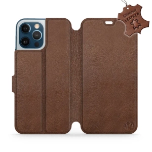 Etui ze skóry naturalnej do Apple iPhone 12 Pro Max - wzór Brown Leather