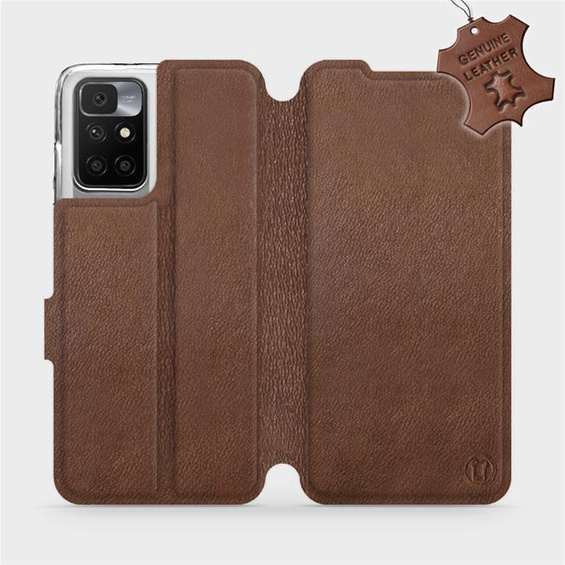 Etui ze skóry naturalnej do Xiaomi Redmi 10 - wzór Brown Leather