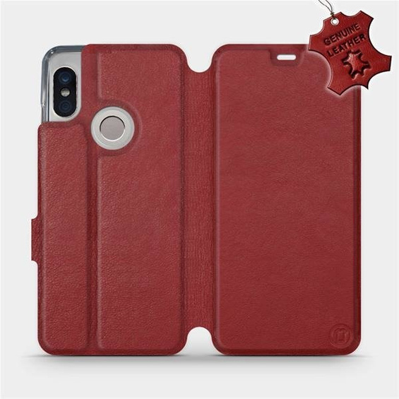 Etui ze skóry naturalnej do Xiaomi Redmi Note 5 - wzór Dark Red Leather