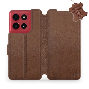 Etui ze skóry naturalnej do Motorola Moto G86 Power 5G - wzór Brown Leather