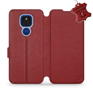 Etui ze skóry naturalnej do Motorola Moto E7 Plus - wzór Dark Red Leather