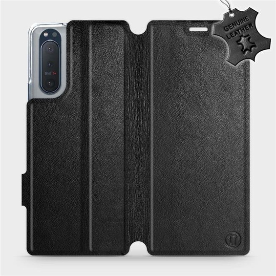 Etui ze skóry naturalnej do Sony Xperia 5 II - wzór Black Leather