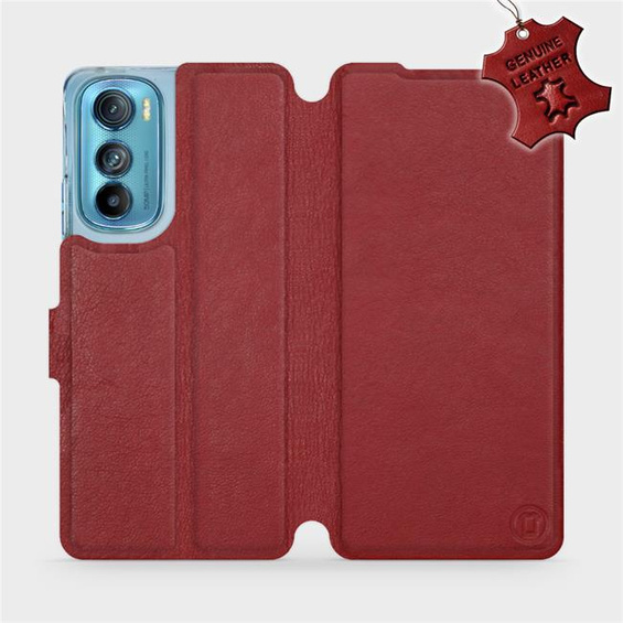 Etui ze skóry naturalnej do Motorola Edge 30 5G - wzór Dark Red Leather