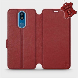 Etui ze skóry naturalnej do LG K40 - wzór Dark Red Leather