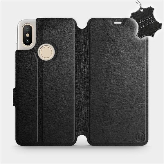 Etui ze skóry naturalnej do Xiaomi Mi A2 - wzór Black Leather