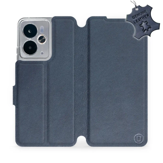 Etui ze skóry naturalnej do Realme 14T 5G - wzór Blue Leather