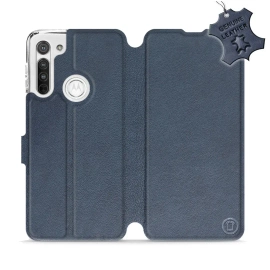 Etui ze skóry naturalnej do Motorola Moto G8 - wzór Blue Leather