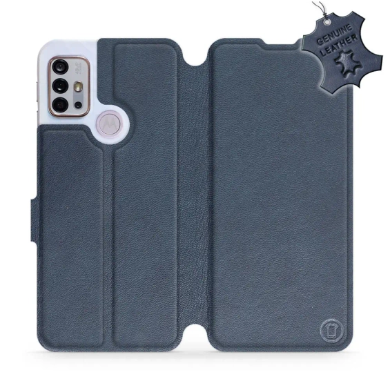 Etui ze skóry naturalnej do Motorola Moto G10 - wzór Blue Leather