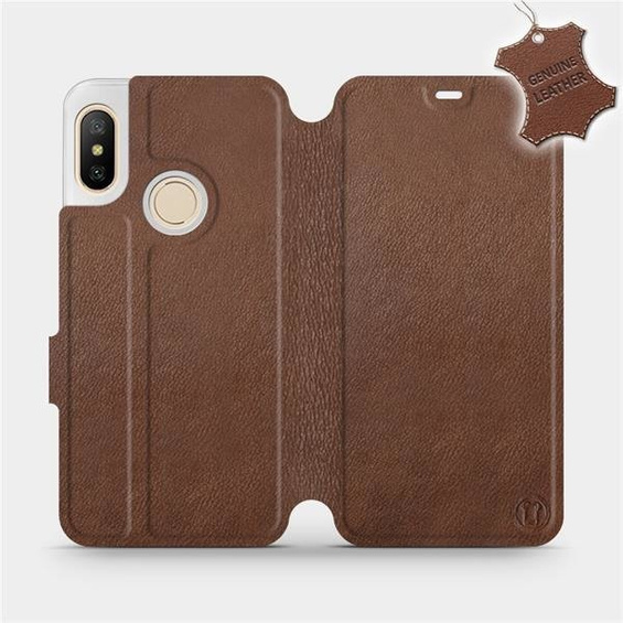 Etui ze skóry naturalnej do Xiaomi Mi A2 Lite - wzór Brown Leather