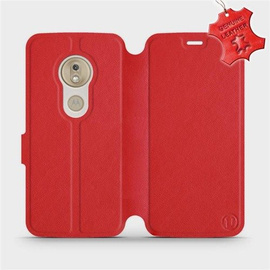 Etui ze skóry naturalnej do Motorola Moto G7 Play - wzór Red Leather