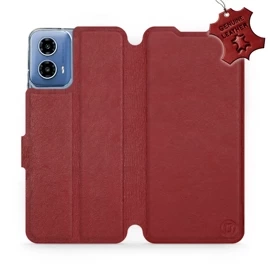 Etui ze skóry naturalnej do Motorola Moto G34 5G - wzór Dark Red Leather