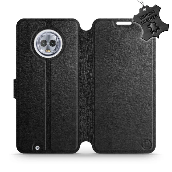 Etui ze skóry naturalnej do Motorola Moto G6 - wzór Black Leather