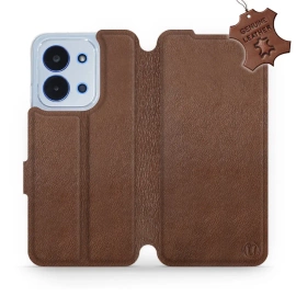 Etui ze skóry naturalnej do Xiaomi Redmi 15C - wzór Brown Leather