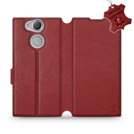 Etui ze skóry naturalnej do Sony Xperia XA2 - wzór Dark Red Leather