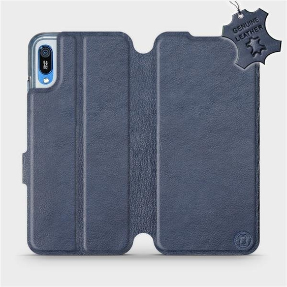 Etui ze skóry naturalnej do Huawei Y6 2019 - wzór Blue Leather