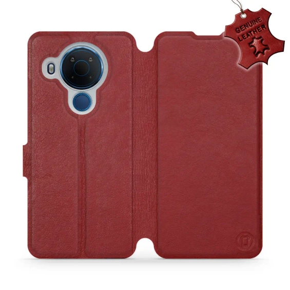 Etui ze skóry naturalnej do Nokia 5.4 - wzór Dark Red Leather