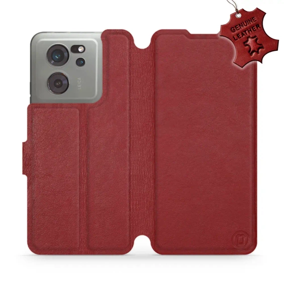 Etui ze skóry naturalnej do Xiaomi 13T - wzór Dark Red Leather