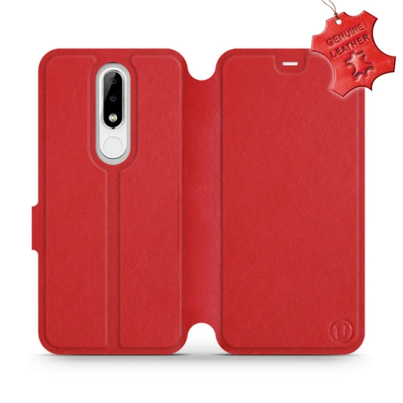 Etui ze skóry naturalnej do Nokia 5.1 Plus - wzór Red Leather