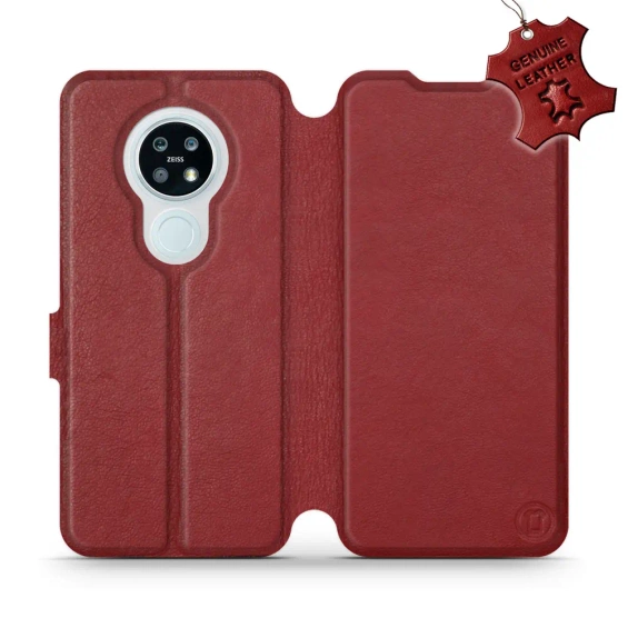 Etui ze skóry naturalnej do Nokia 6.2 - wzór Dark Red Leather