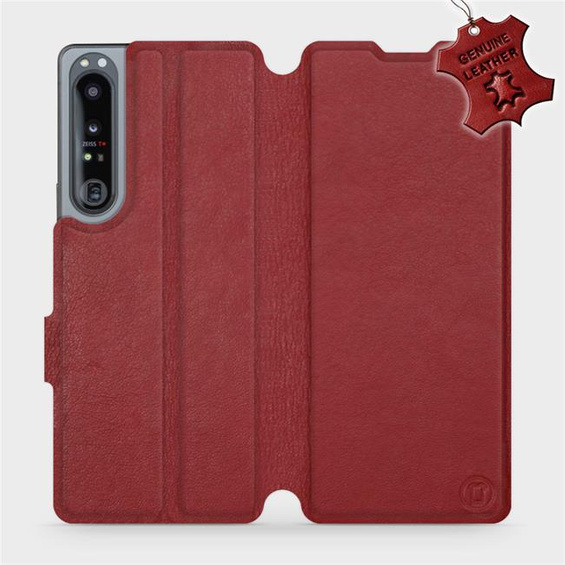 Etui ze skóry naturalnej do Sony Xperia 1 IV - wzór Dark Red Leather