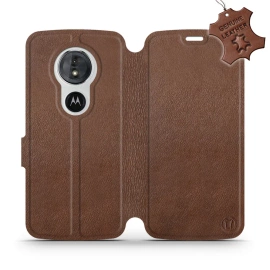 Etui ze skóry naturalnej do Motorola Moto E5 - wzór Brown Leather