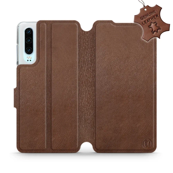 Etui ze skóry naturalnej do Huawei P30 - wzór Brown Leather
