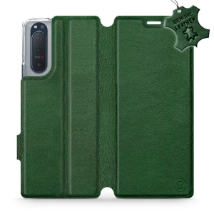 Etui ze skóry naturalnej do Sony Xperia 5 II - wzór Green Leather