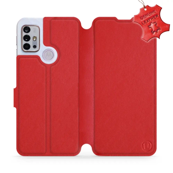 Etui ze skóry naturalnej do Motorola Moto G10 - wzór Red Leather