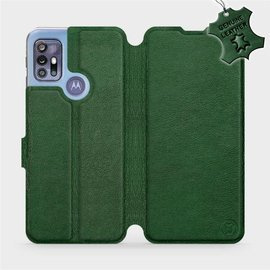 Etui ze skóry naturalnej do Motorola Moto G30 - wzór Green Leather