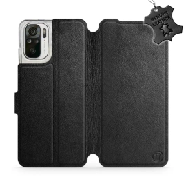 Etui ze skóry naturalnej do Xiaomi Redmi Note 10S - wzór Black Leather