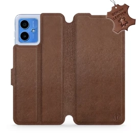 Etui ze skóry naturalnej do Motorola Moto G14 - wzór Brown Leather
