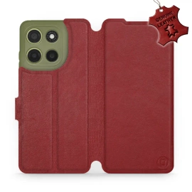 Etui ze skóry naturalnej do Motorola Moto G15 - wzór Dark Red Leather