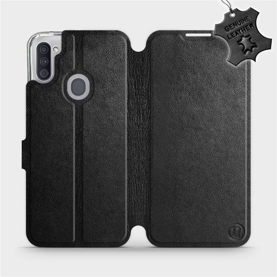 Etui ze skóry naturalnej do Samsung Galaxy M11 - wzór Black Leather