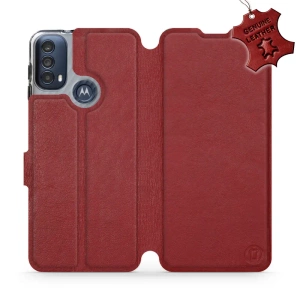 Etui ze skóry naturalnej do Motorola Moto E30 - wzór Dark Red Leather