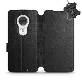 Etui ze skóry naturalnej do Motorola Moto G7 Plus - wzór Black Leather