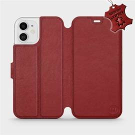 Etui ze skóry naturalnej do Apple iPhone 12 - wzór Dark Red Leather