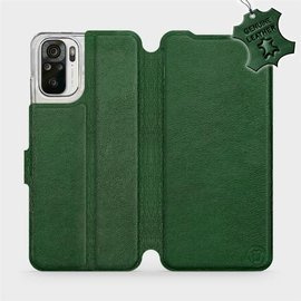 Etui ze skóry naturalnej do Xiaomi Redmi Note 10 - wzór Green Leather