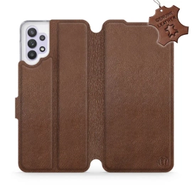 Etui ze skóry naturalnej do Samsung Galaxy A32 5G - wzór Brown Leather
