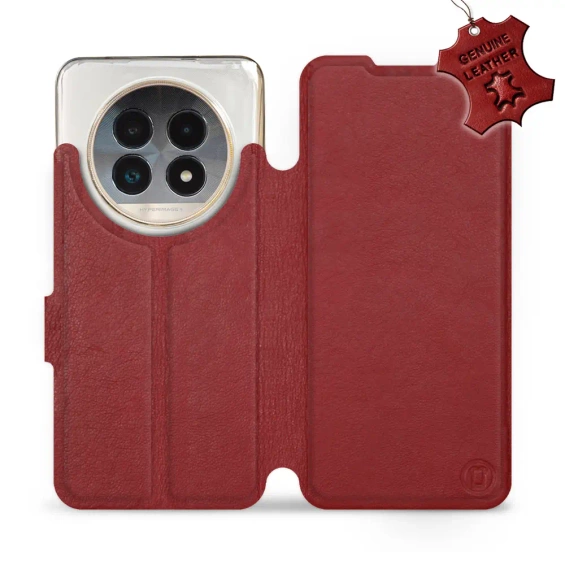 Etui ze skóry naturalnej do Realme 13 Pro - wzór Dark Red Leather