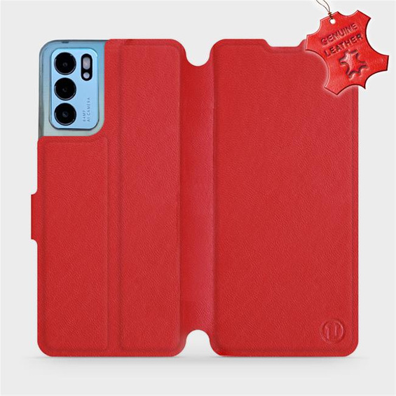 Etui ze skóry naturalnej do OPPO Reno 6 5G - wzór Red Leather