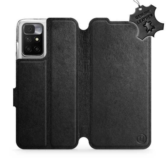 Etui ze skóry naturalnej do Xiaomi Redmi 10 - wzór Black Leather