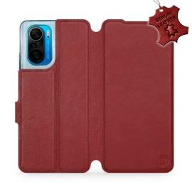 Etui ze skóry naturalnej do Xiaomi POCO F3 - wzór Dark Red Leather