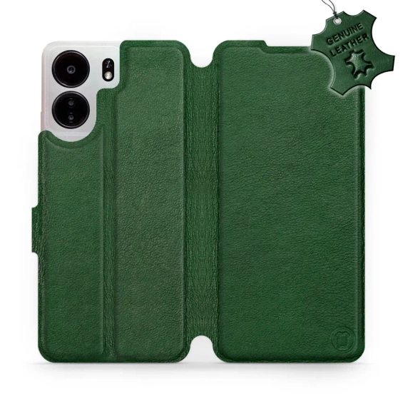 Etui ze skóry naturalnej do Xiaomi POCO C65 - wzór Green Leather
