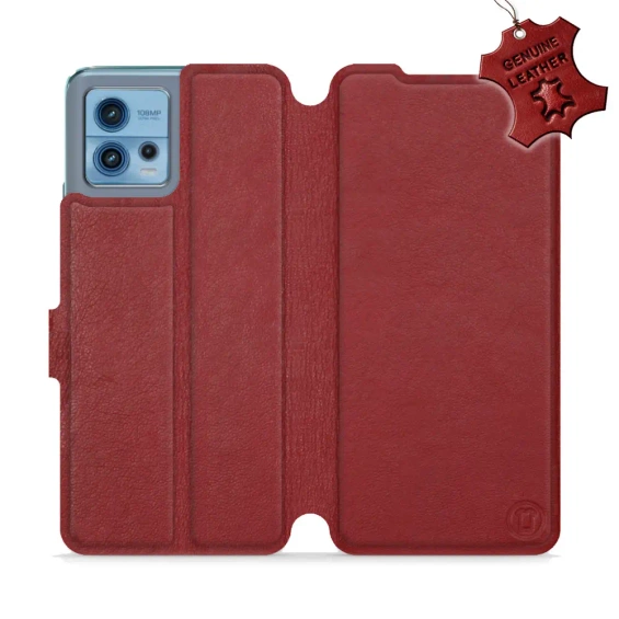 Etui ze skóry naturalnej do Motorola Moto G72 - wzór Dark Red Leather
